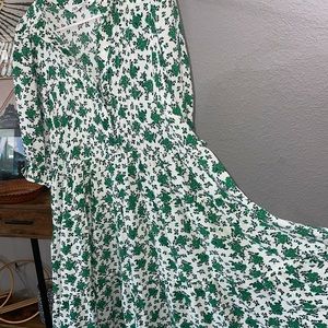 Zara XS Green Floral Print Maxi Dress.